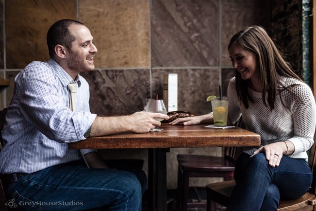Heather + Anthony's Bar Restaurant + Yale Engagement photos in New Haven, CT by GreyHouseStudios